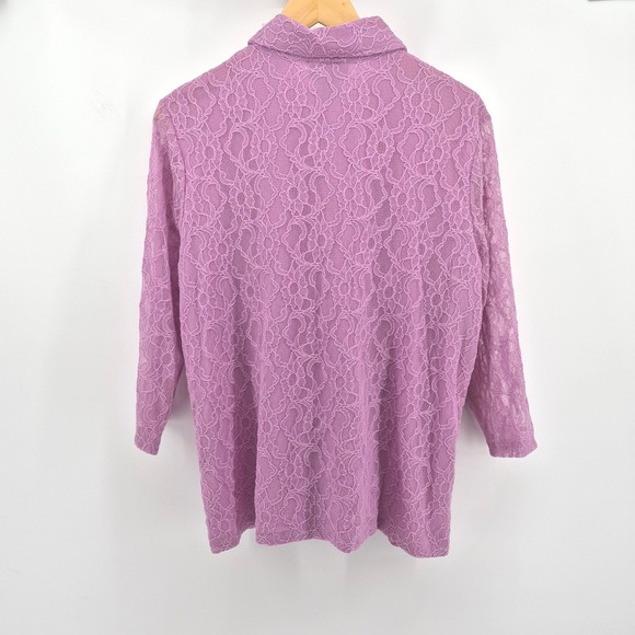 Style & Co Woman Lilac Floral Lace Button Up Sheer Shirt Plus Size 2X Romantic - Picture 10 of 12